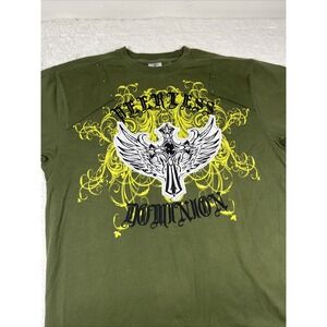 VTG Raw Blue Cross Wings Skull Angel AOP Streetwear Rap Hip Hop MMA‎ 2XL Y2K